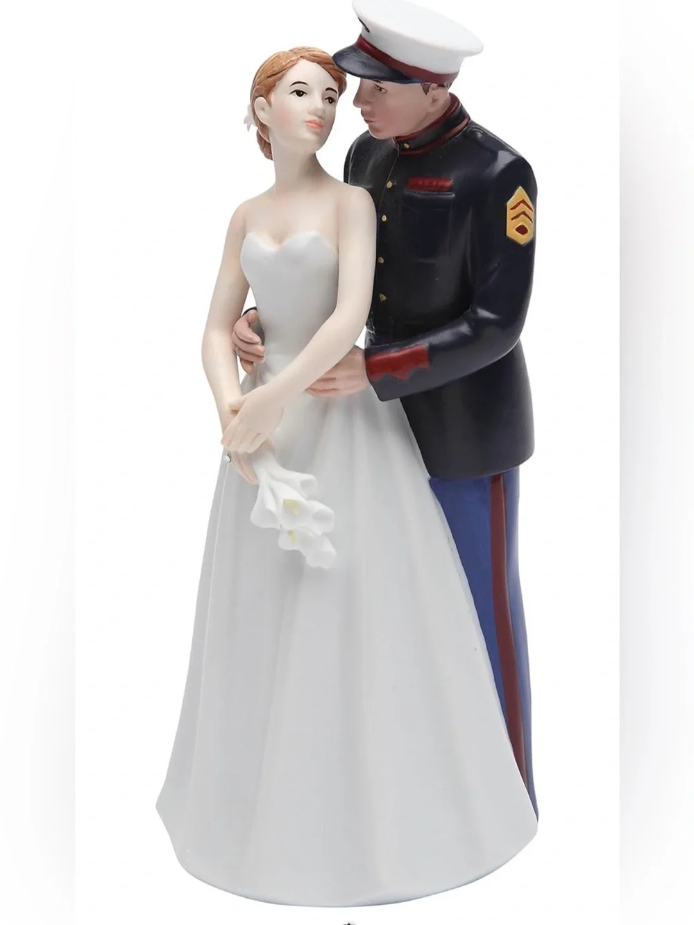 Wedding Cake Topper - Gold & White Military Couple Figurine